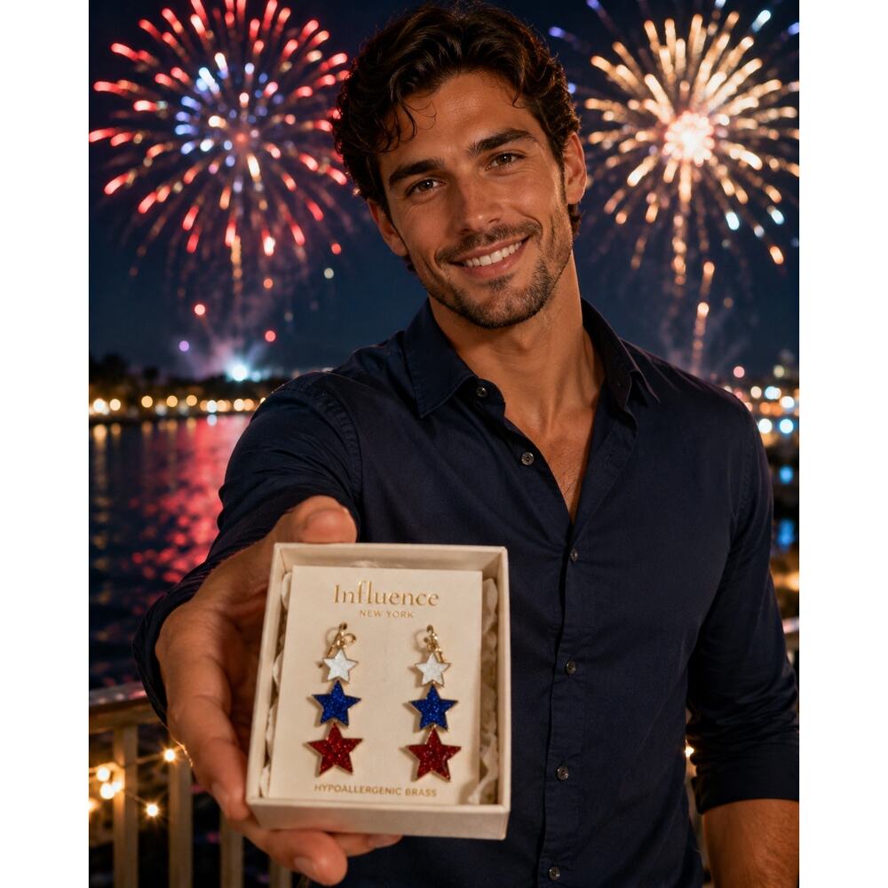 🧚🏻♀️ Influence New York NWT Patriotic Star Drop Earrings Hypoallergenic 🎆